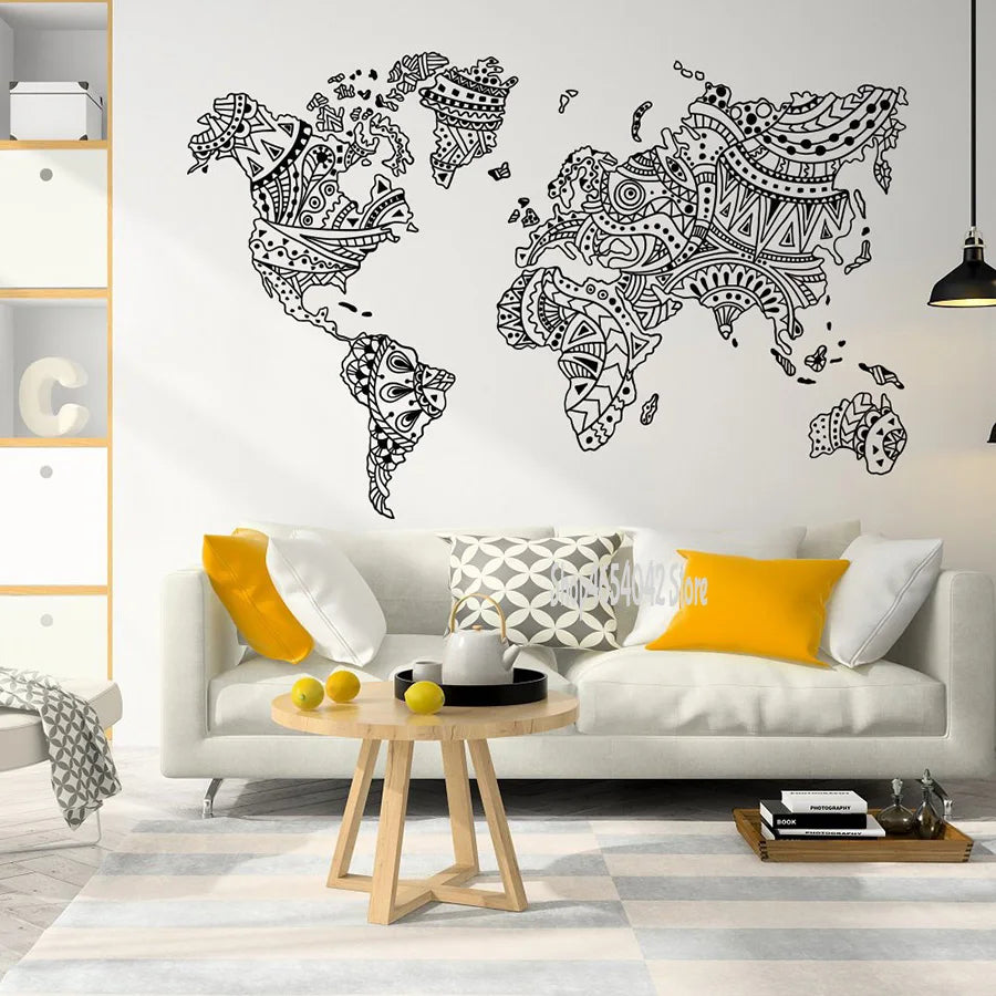 Mandala Outline World Map Decal