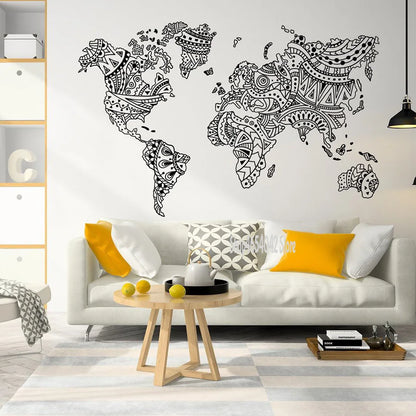 Mandala Outline World Map Decal