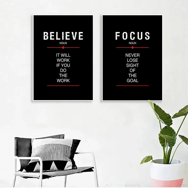 Discipline Believe Focus Inspirational Canvas