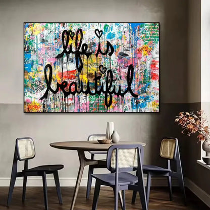 Life Is Beautiful Graffiti Canvas
