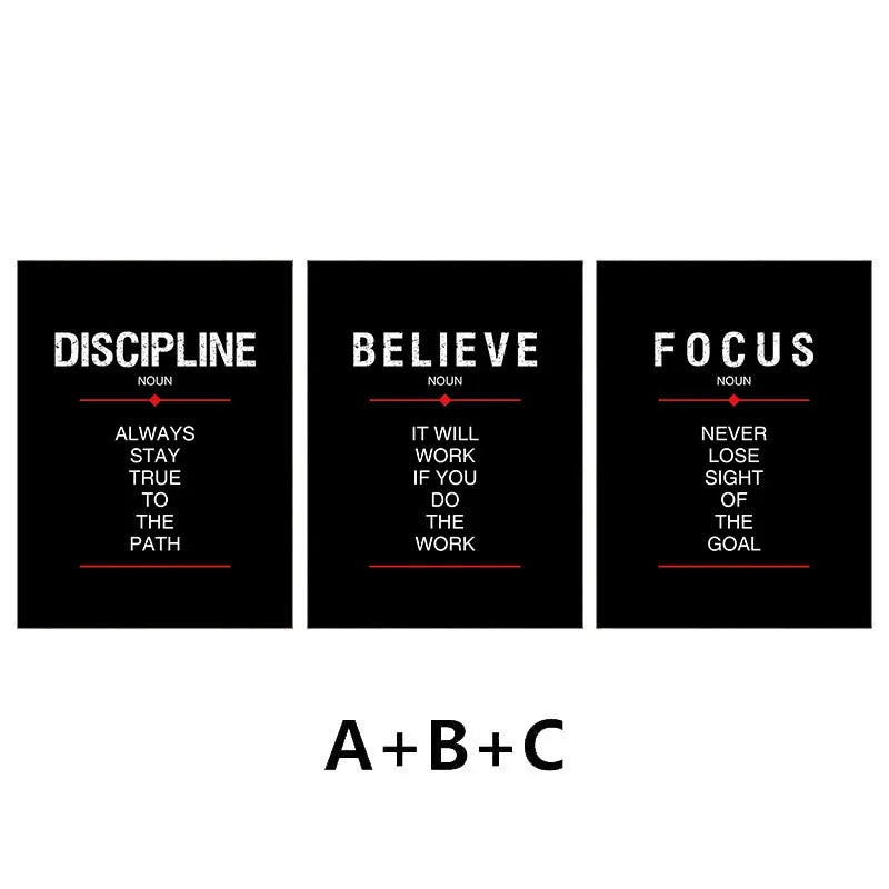 Discipline Believe Focus Inspirational Canvas