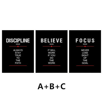 Discipline Believe Focus Inspirational Canvas