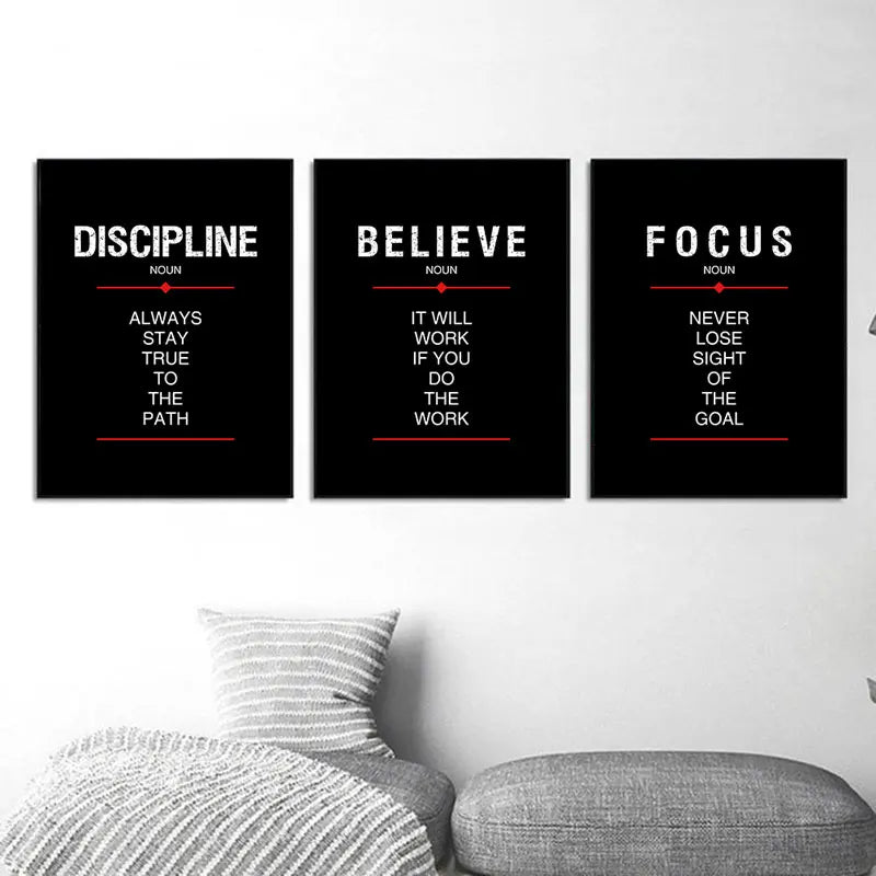 Discipline Believe Focus Inspirational Canvas