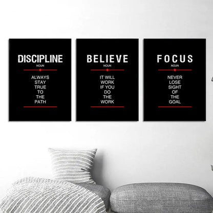 Discipline Believe Focus Inspirational Canvas