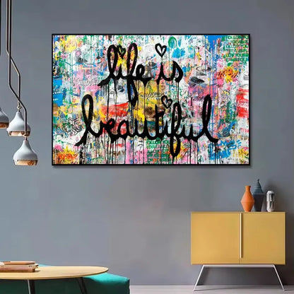 Life Is Beautiful Graffiti Canvas