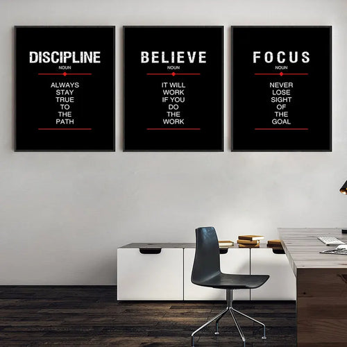 Discipline Believe Focus Inspirational Canvas