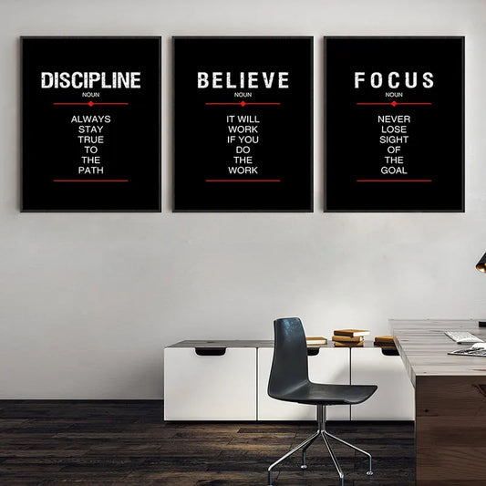 Discipline Believe Focus Inspirational Canvas