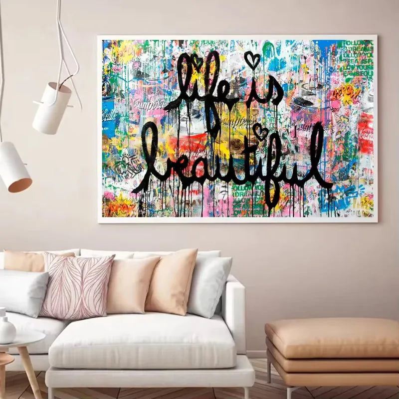 Life Is Beautiful Graffiti Canvas