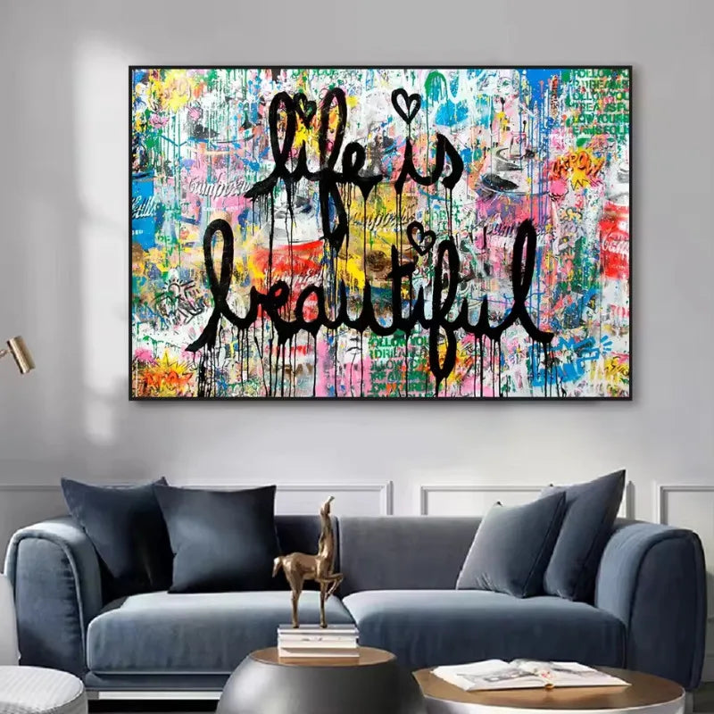Life Is Beautiful Graffiti Canvas