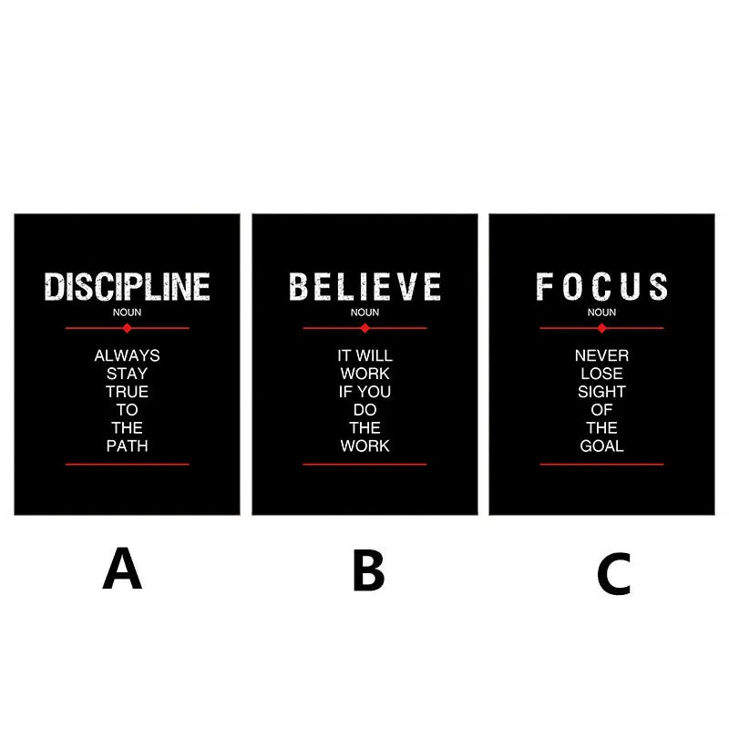 Discipline Believe Focus Inspirational Canvas